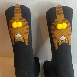 Cat Design Black Socks